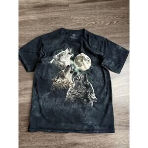 The Mountain Dyed in The USA Three Wolf Moon Men’s LargeY2K Style Black Tie-Dye